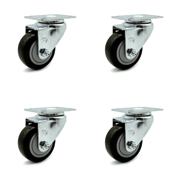 3 Inch Black Polyurethane Wheel Swivel Top Plate Caster Set